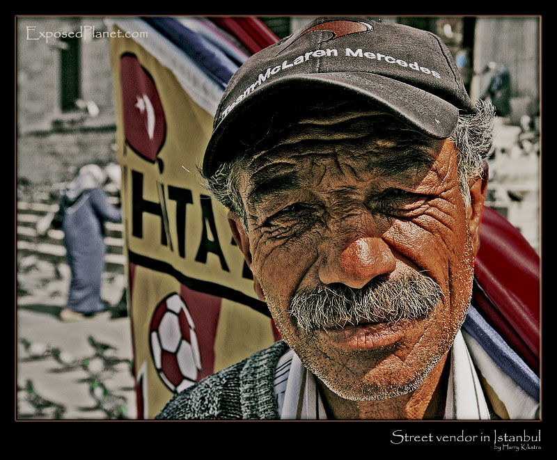 Street vendor in Istanbul, Turkey & Shop Digital Direct, Broadway photo and other scam shops warning.
