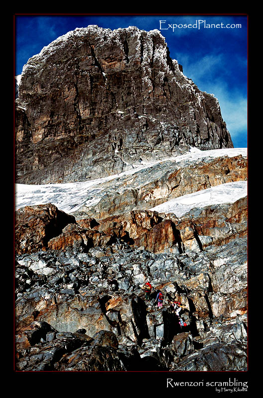 Scrambling towards the glaciers on Rwenzori, Uganda
