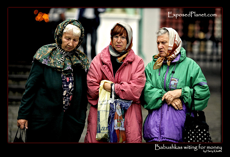 Babushkas waiting for coins