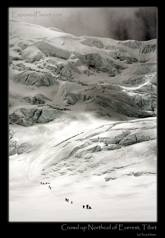 Crowd climbing up towards Northcol on Mount Everest, Tibet