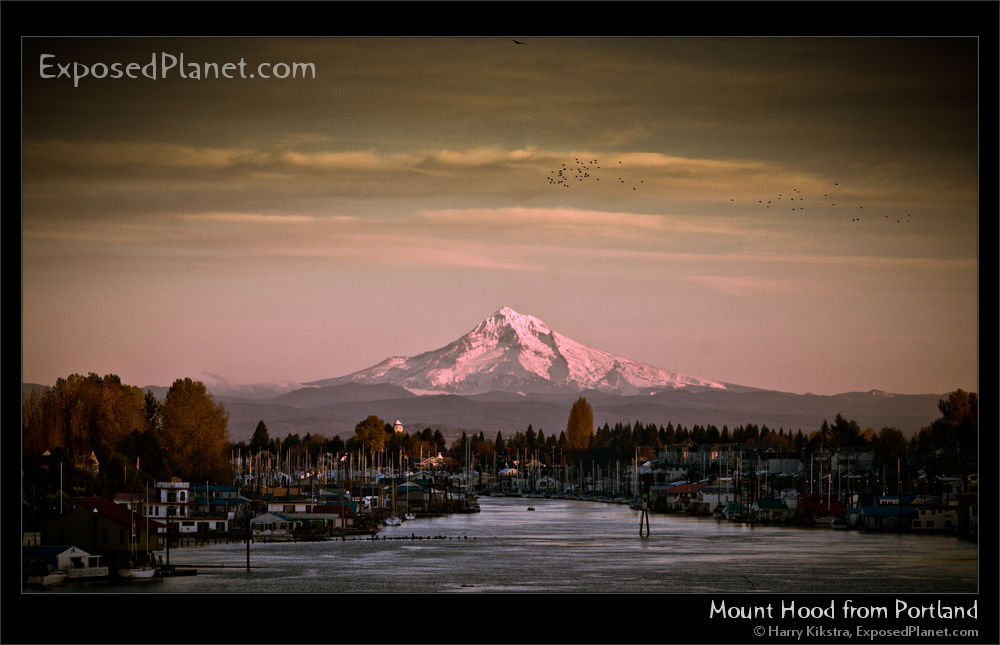 Mount Hood from Bridgeton, Portland in fall