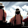 Three Uros women on lake Titicaca, Peru
